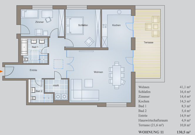 Grundriss - 130,5 m² Wohnfläche