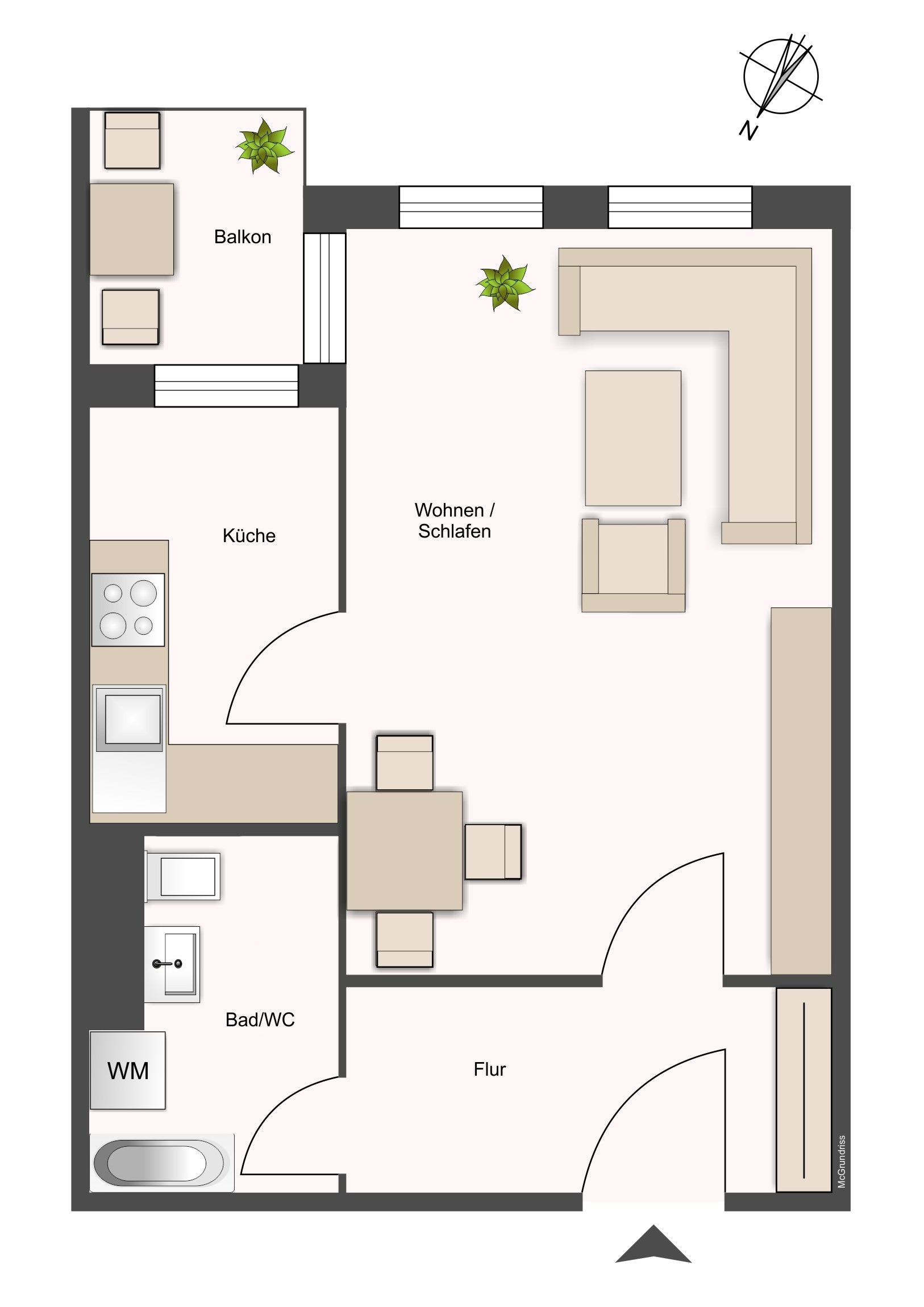 Wohnung 06: 1-R-WE; 36,90 m²
