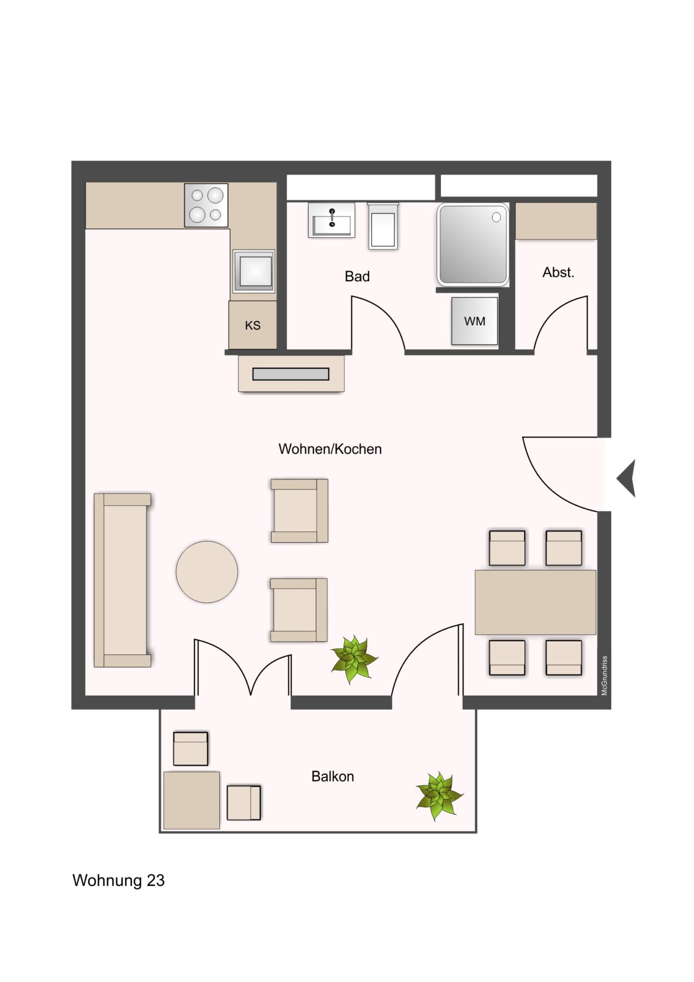 Grundriss - WE 23 - 42,57 m²