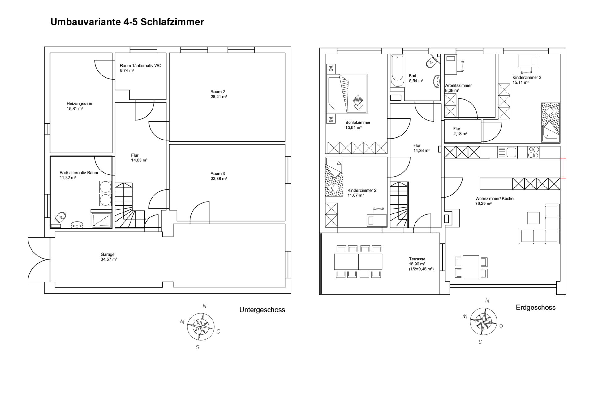 Grundriss Umbauvariante 4-5 Schlafzimmer