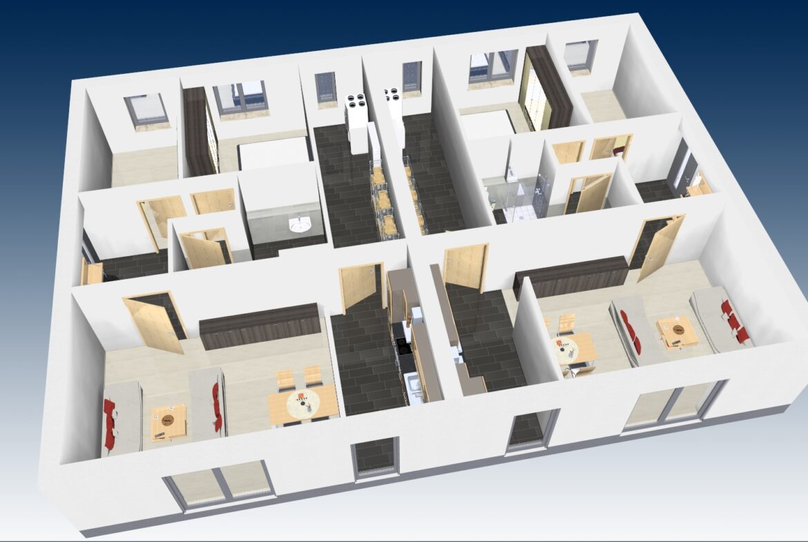 3D Grundriss von der Gartenseite