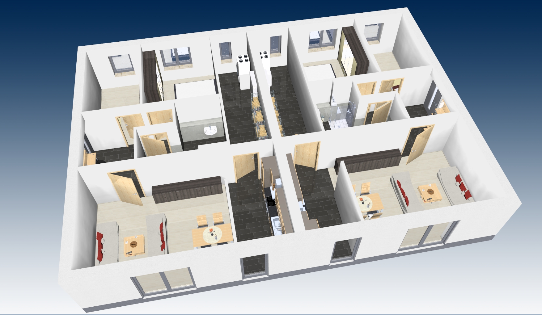 3D Grundriss von der Gartenseite