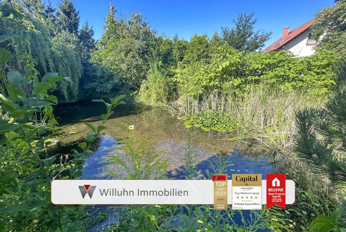 Teich auf dem Baugrundstück