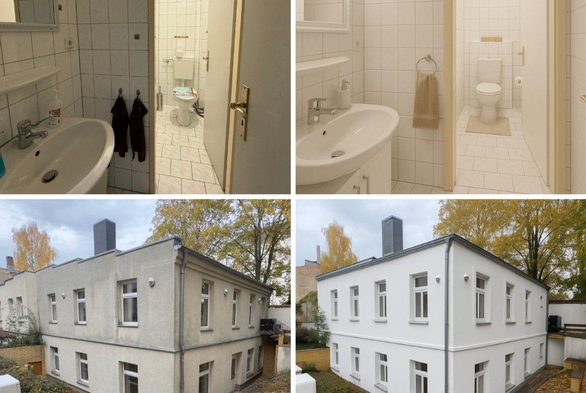 Einrichtungsbeispiele Bad 2 und Außenfassade