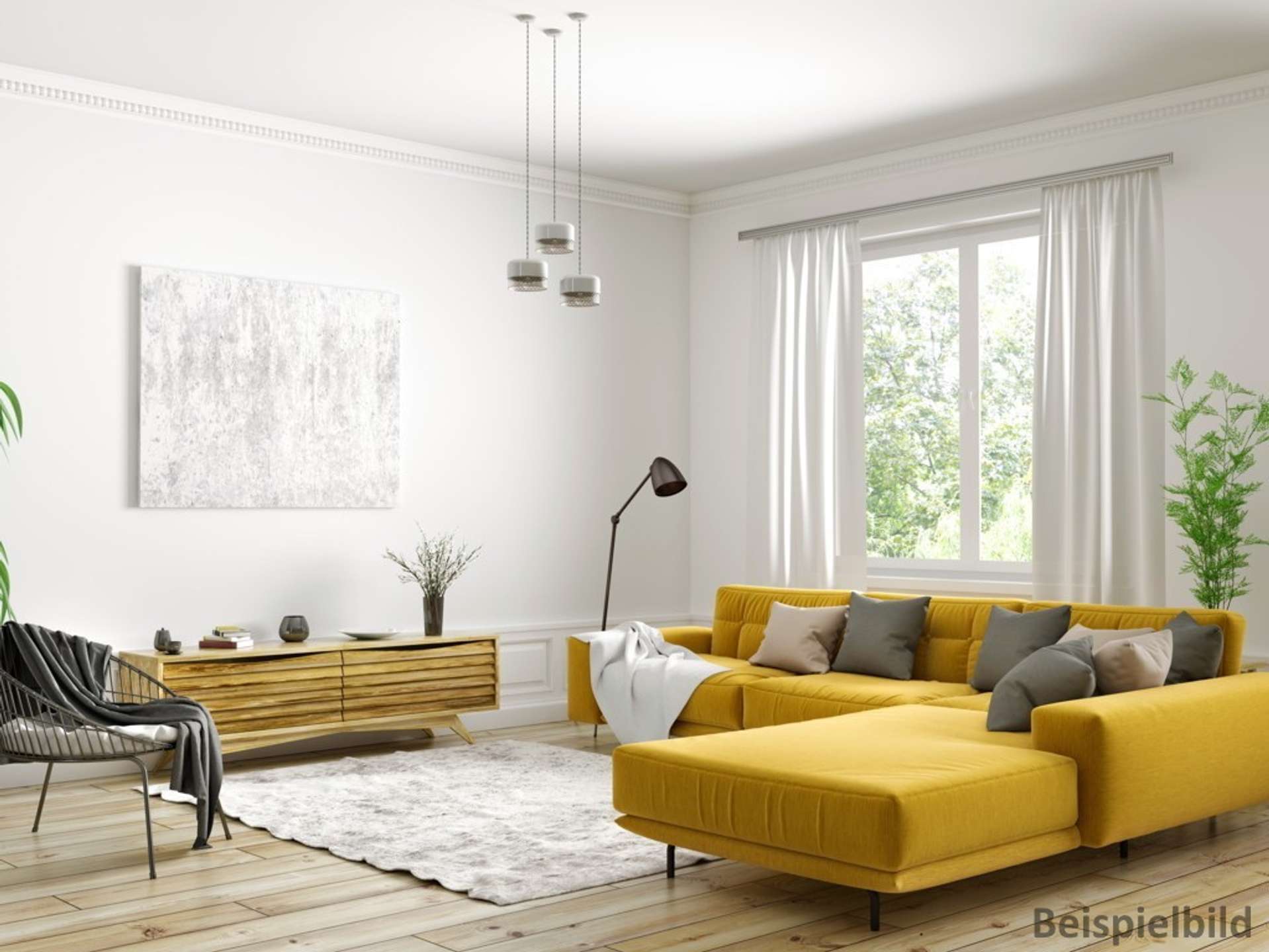 Lichtdurchflutetes Wohnzimmer - unverbindliche Visualisierung