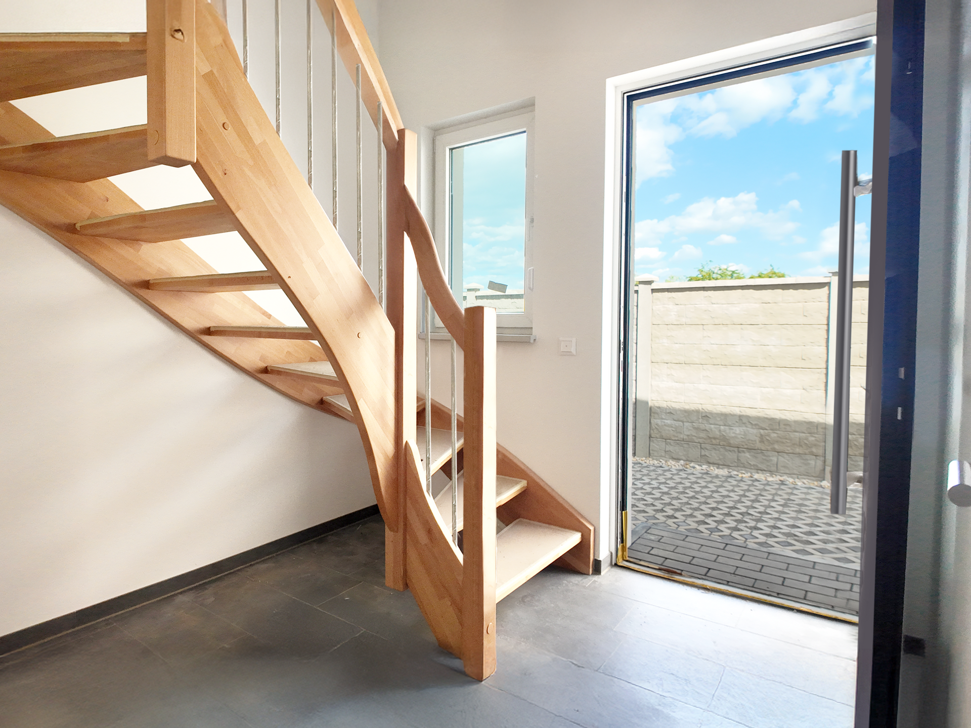 Hauseingang mit Zugang zur Wohnung im 1. Obergeschoss - Musterhaus 