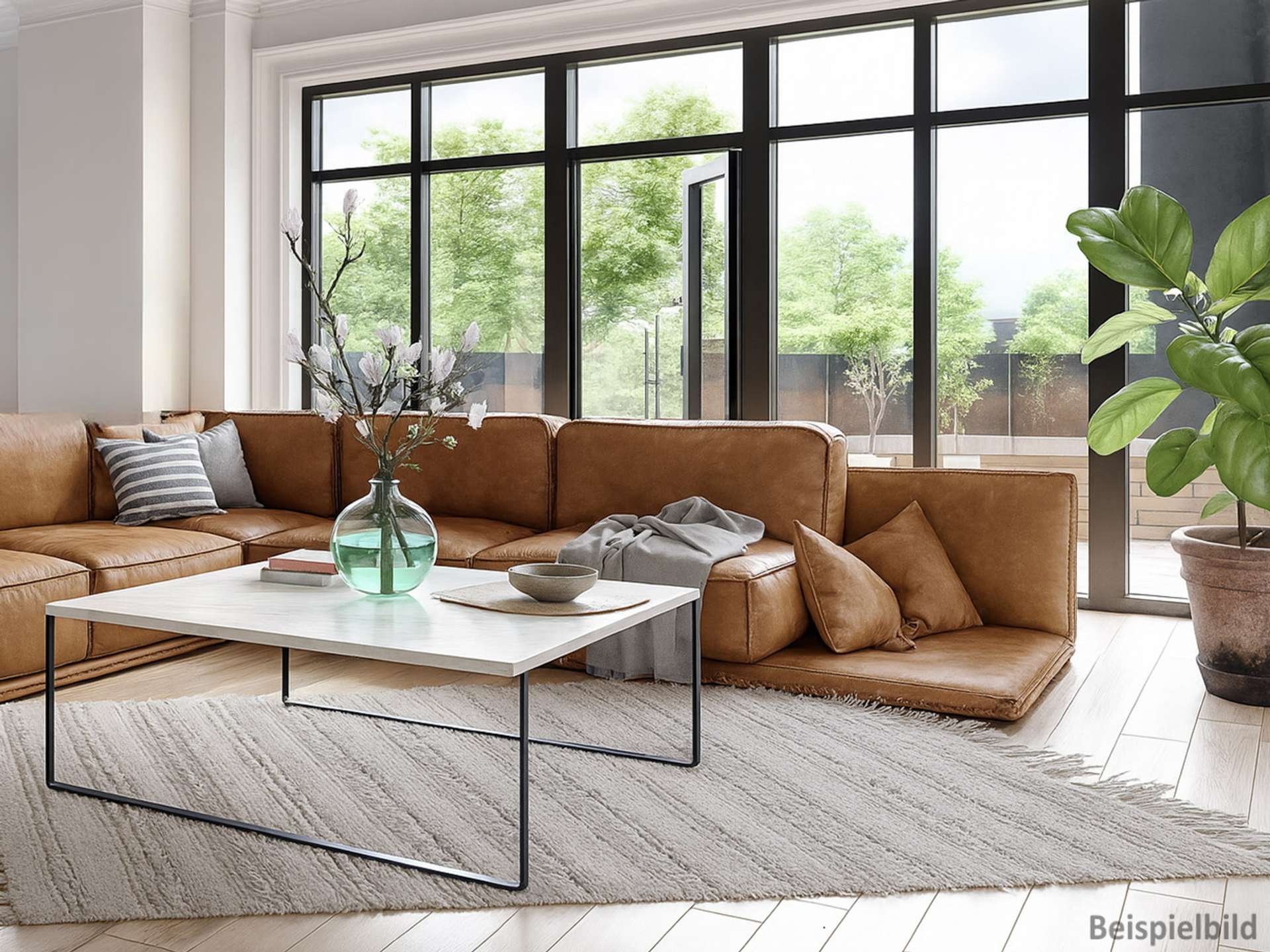 Lichtdurchflutetes Wohnzimmer - unverbindliche Visualisierung.
