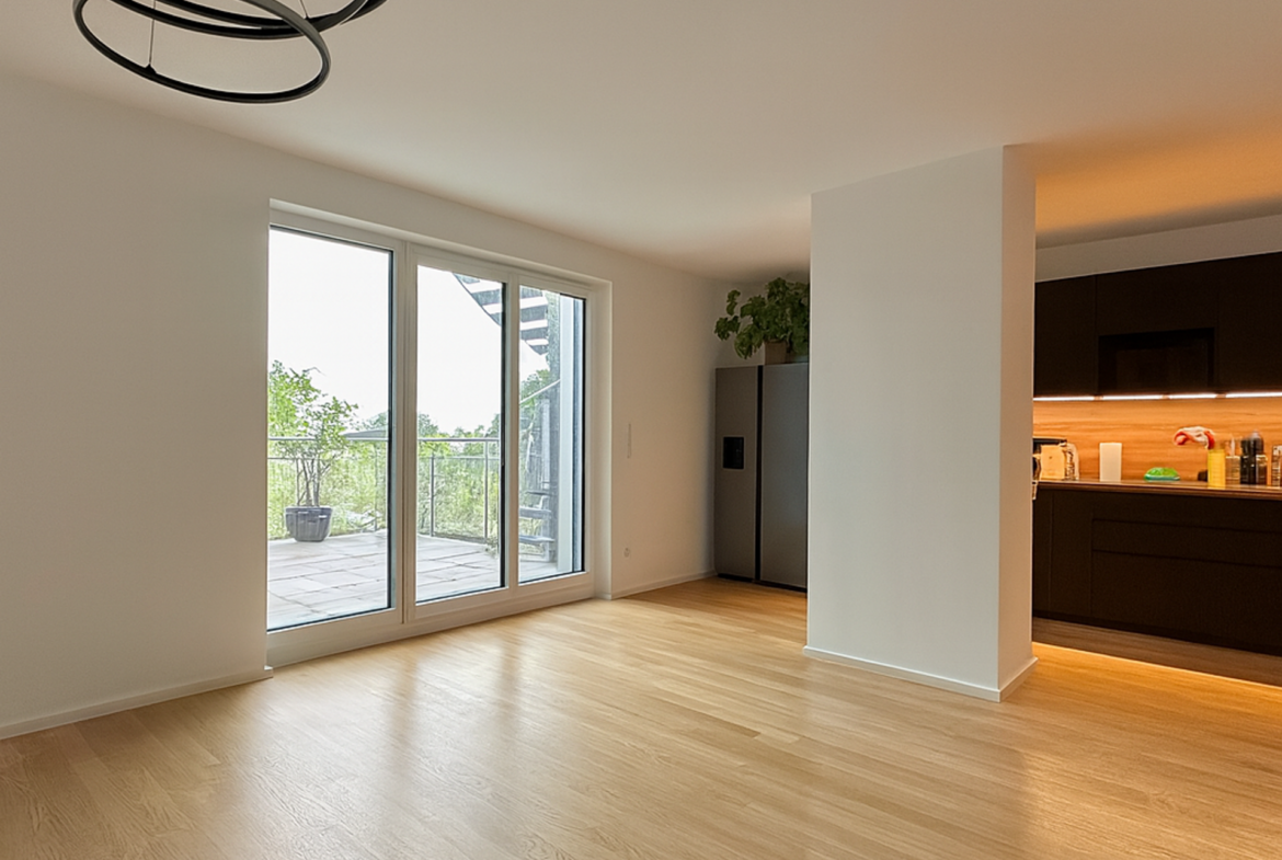 Wohnzimmer mit offener küche