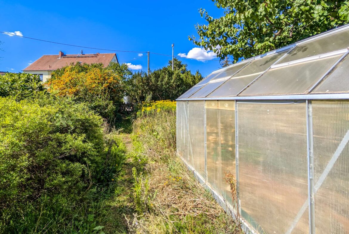 Gartenweg und Gewächshaus