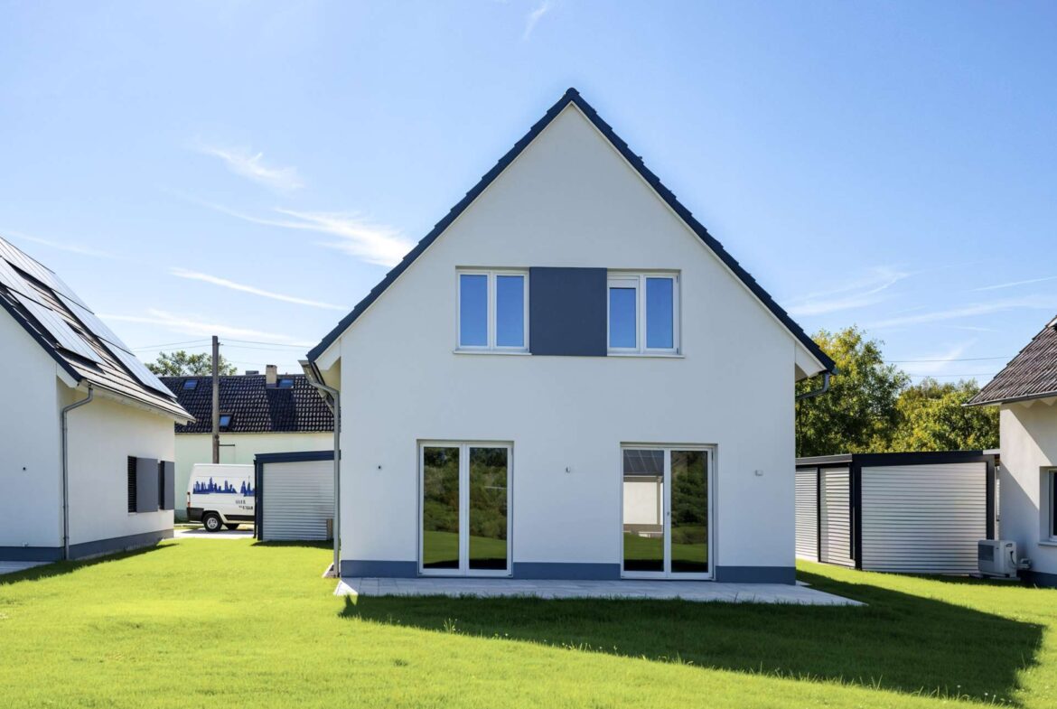 Haus mit Terrasse und Garten KI