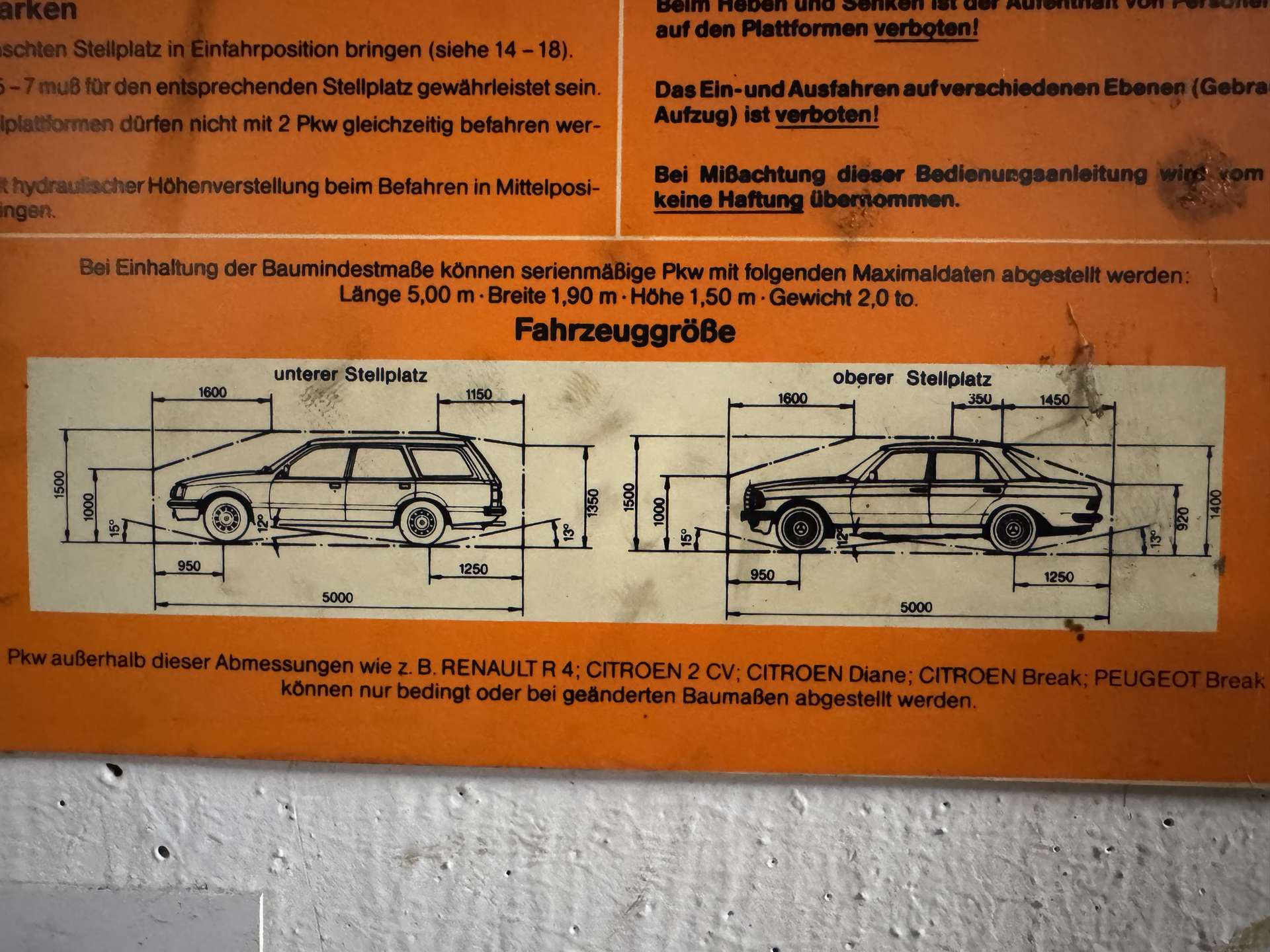 Maße zum Stellplatz