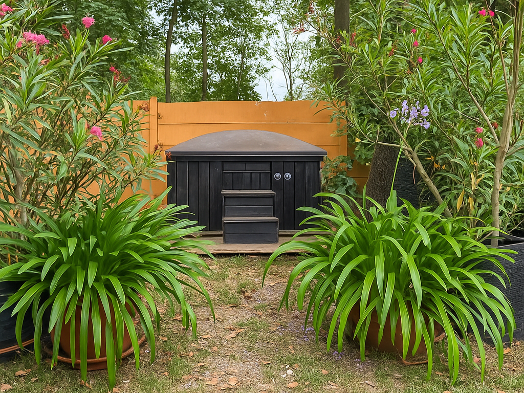 Gartenbereich mit Pflanzen und Sichtschutz