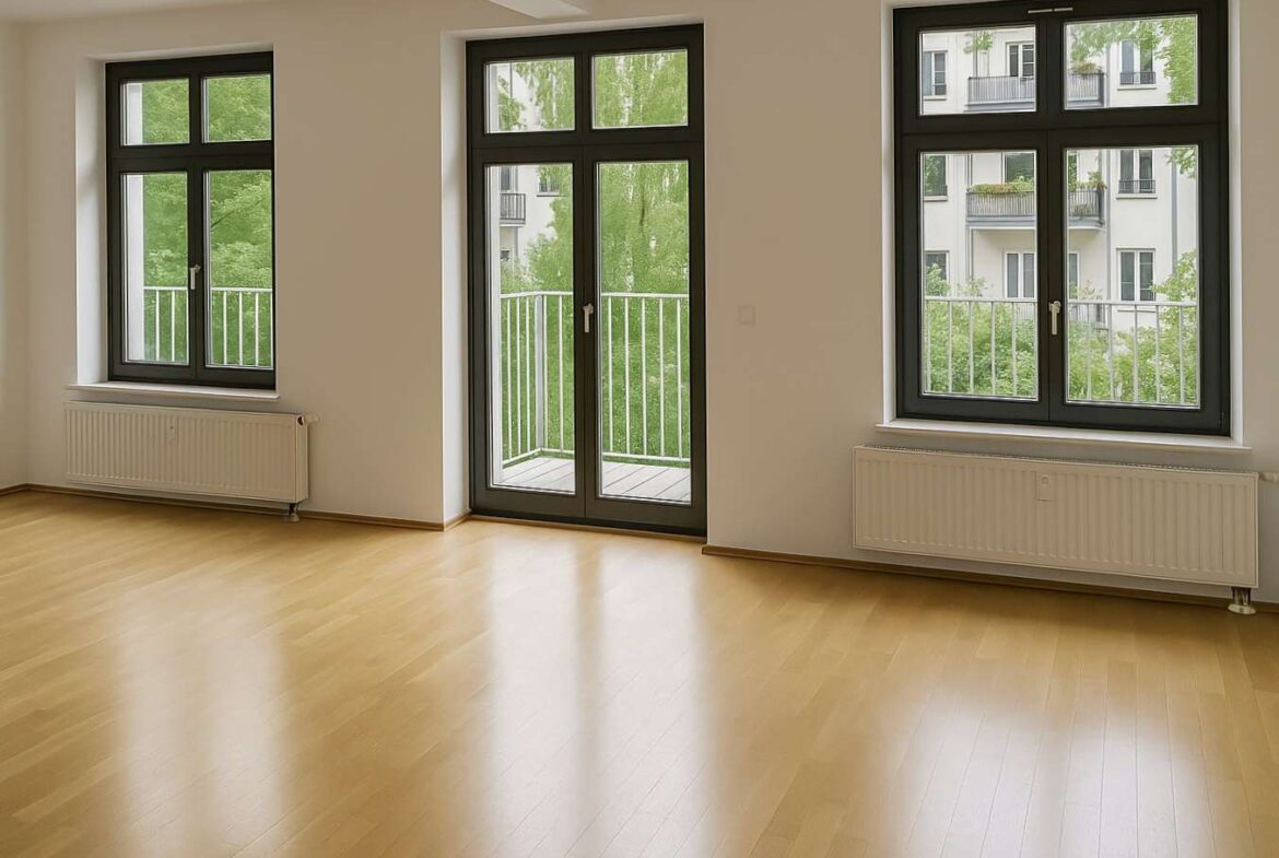 Offener Wohnbereich mit Balkonzugang