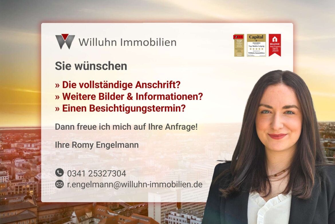 Willuhn Immobilien banner: smiling woman on the right, cityscape background, logo and German contact text