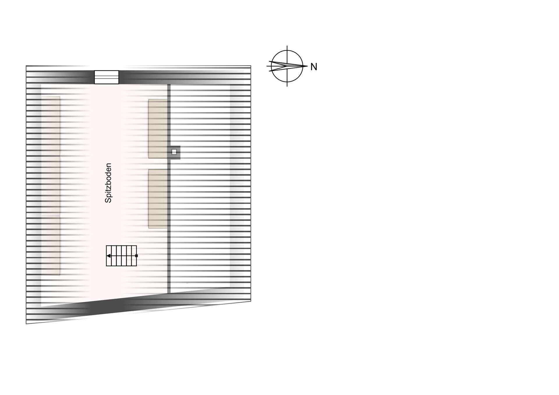 Attic floor plan (Spitzboden) with stairs, interior walls, and a north arrow.