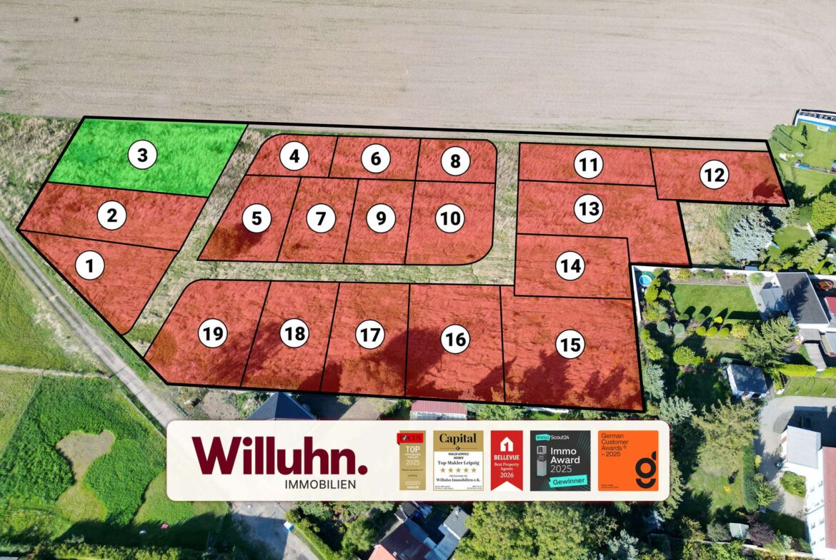Aerial view of a subdivision with numbered lots; Lot 3 is highlighted in green.