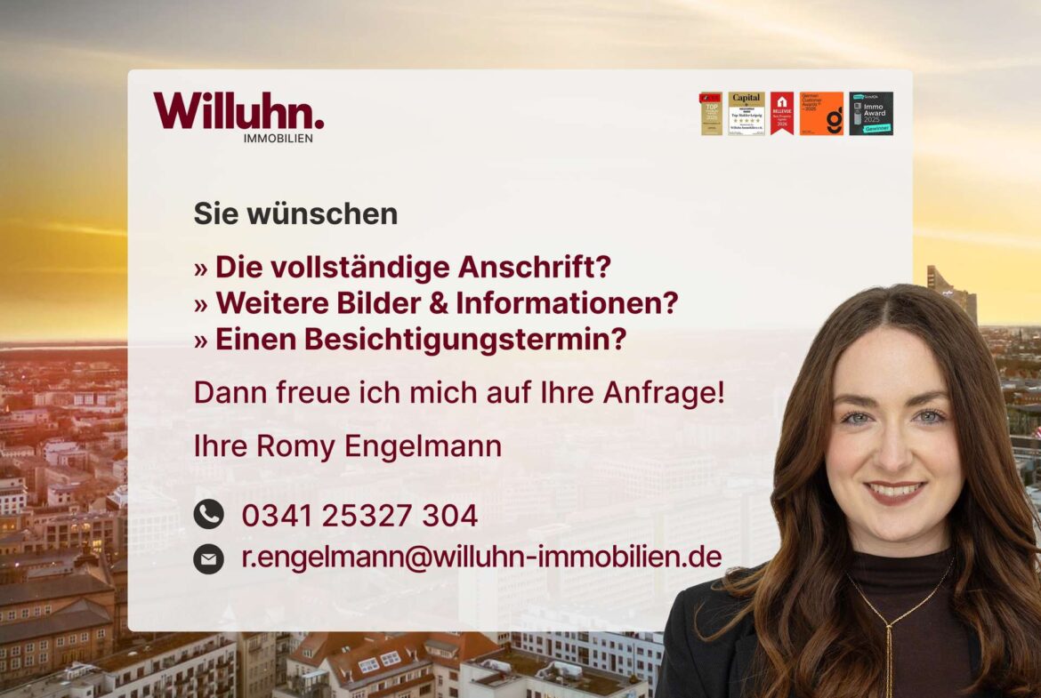 Willuhn Immobilien Hero-Bild mit Logo links, Hintergrund Stadtansicht, rechts eine lächelnde Frau und Kontaktdaten sichtbar (Telefon/Email).