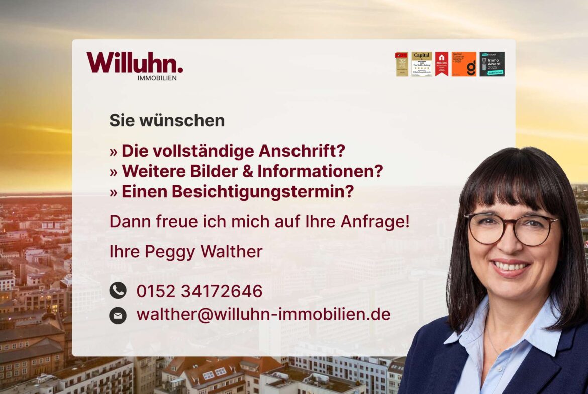 Willuhn Immobilien advertisement banner with a smiling woman on the right and German contact information.